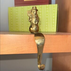 Brass Vintage Snowman Stocking Holder